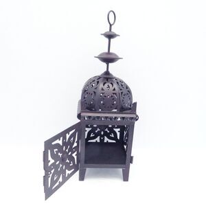 Candle Holder Moroccan Style Bronze Tone Metallic Tower with Door Votive Holder